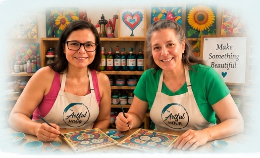 Grace and Wendy creating art